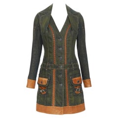2006 SS Dior & Galliano  runway Leather Trim Denim Vintage Coat 2000s