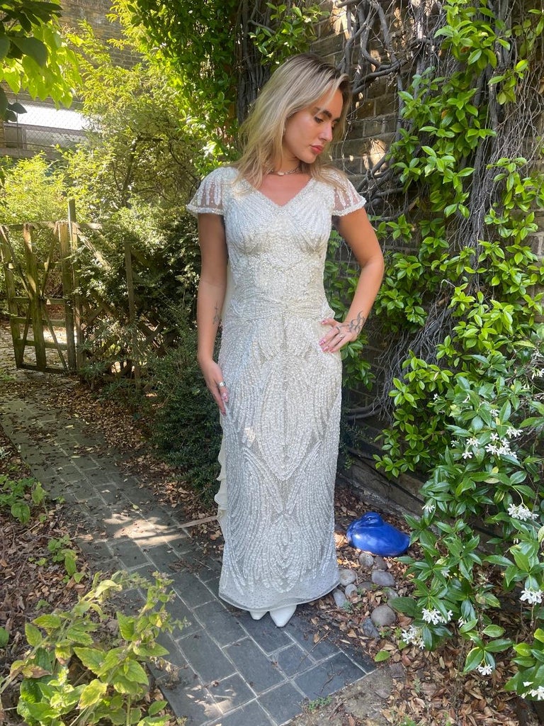 2006 Valentino Haute Couture Ruffle White and Silver Gown For Sale at  1stDibs