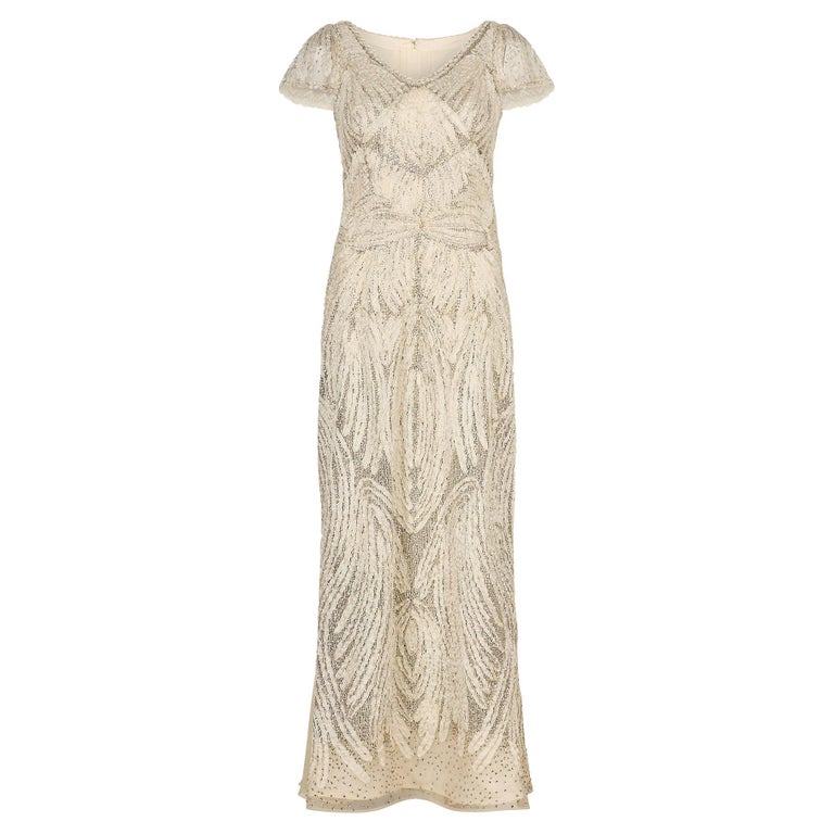 2006 Valentino Haute Couture Ruffle White and Silver Gown For Sale