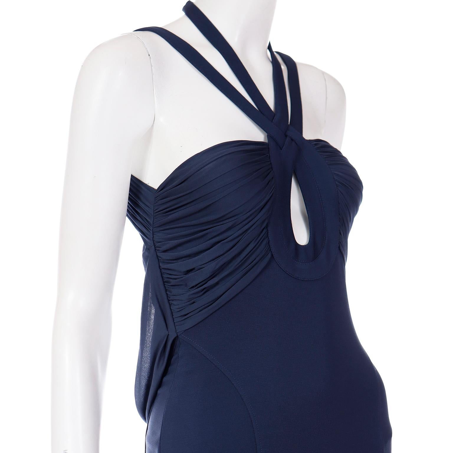 2006 Versace Blue Strappy Keyhole Runway Evening Dress avec découpes  en vente 6
