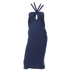 2006 Versace Blue Strappy Keyhole Runway Evening Dress With Cutouts 