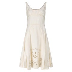 2006 Zac Posen Laufsteg-Kleid in Creme mit Struktur und Ausschnitten