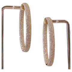 20.06cts Inside Out Oval Pave Diamond Hoop Earrings in 18k Yellow Gold