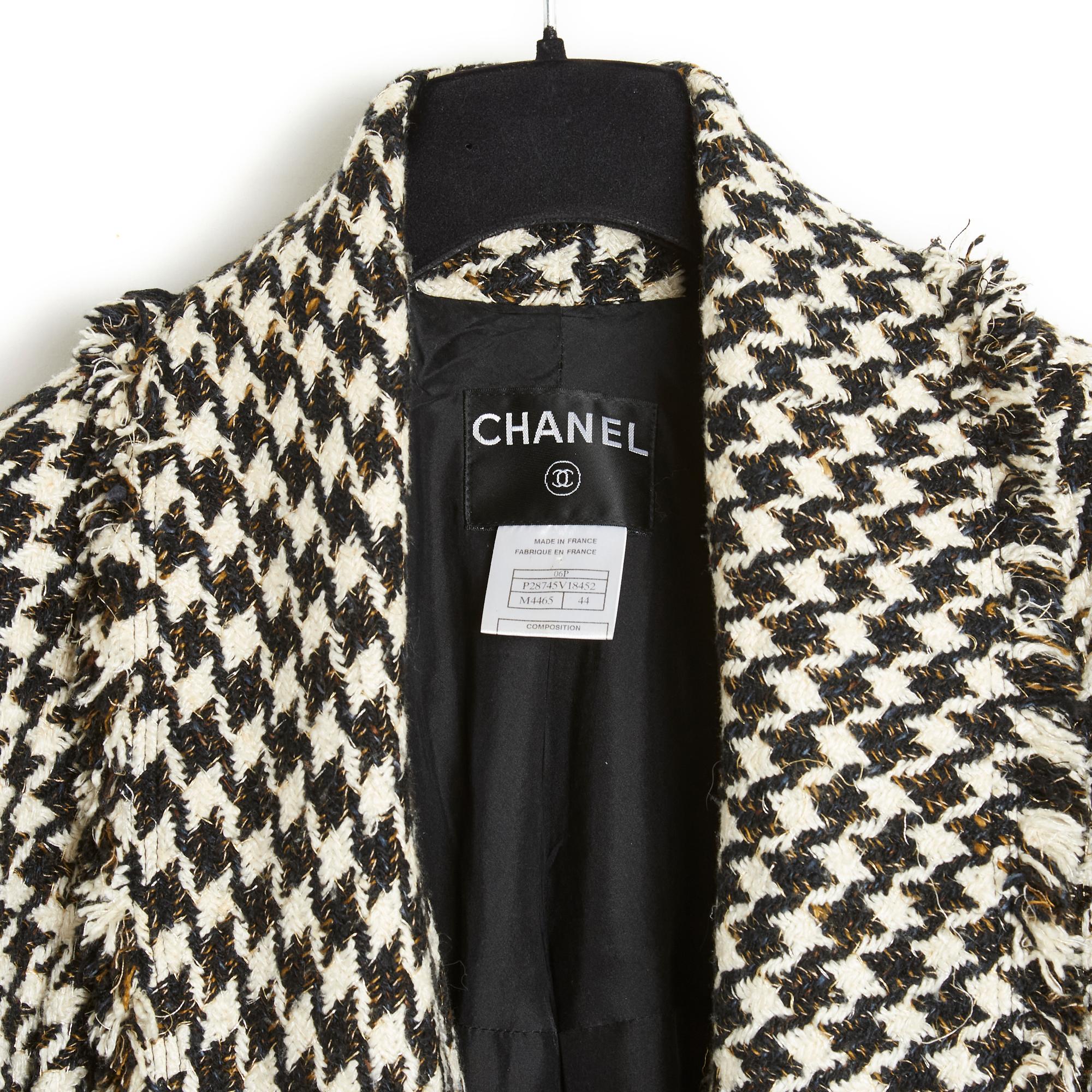 2006SS Chanel Black White Silk Tweed Coat FR38 For Sale 2