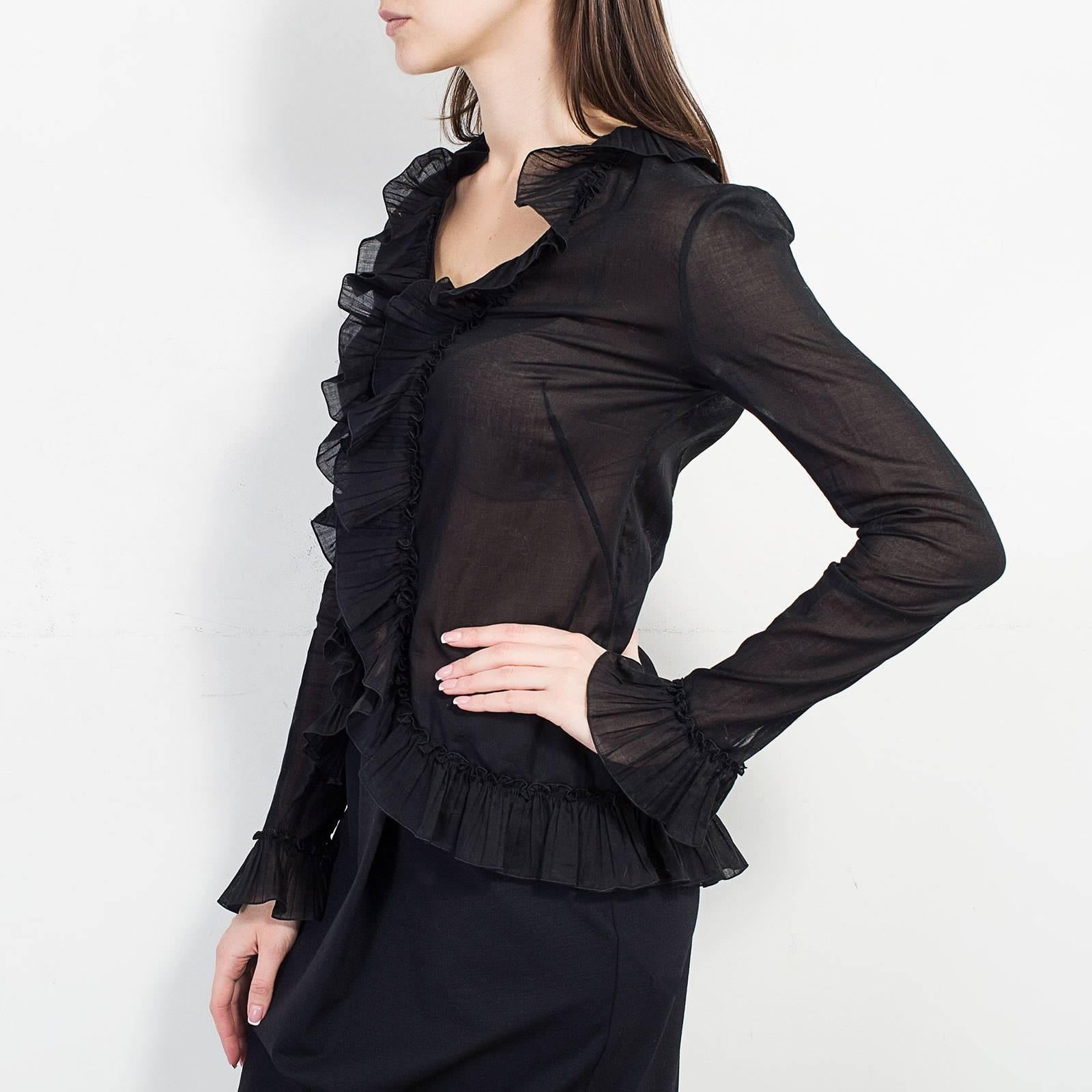 2007 Alexander McQueen Black Cotton Blouse For Sale 2
