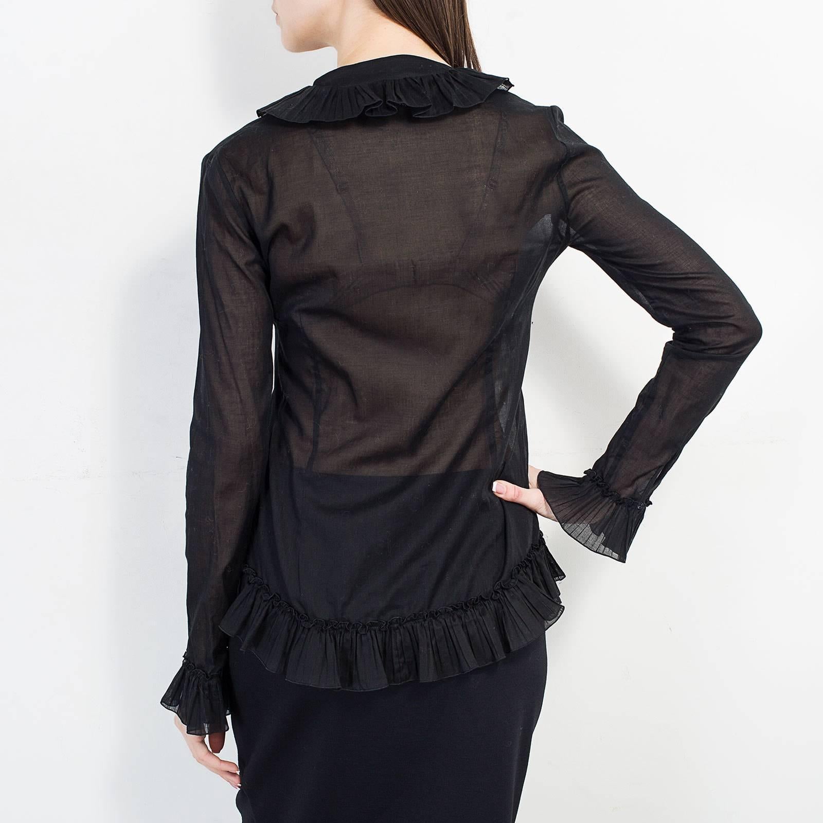 2007 Alexander McQueen Black Cotton Blouse For Sale 3
