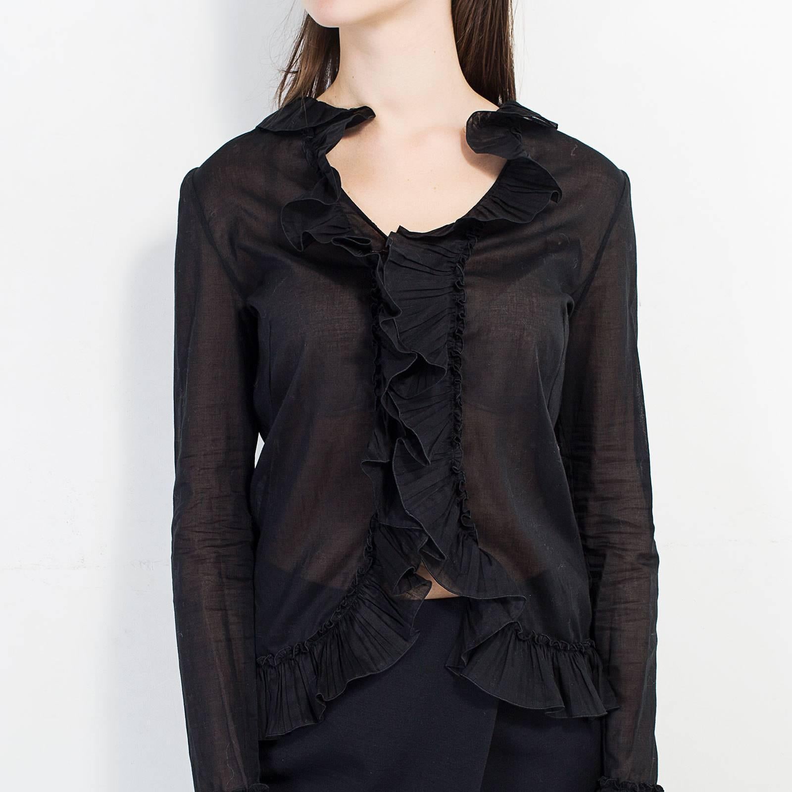 2007 Alexander McQueen Black Cotton Blouse For Sale 4