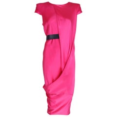 2007 Alexander McQueen Pink Silk Short-sleeved Draped Dress