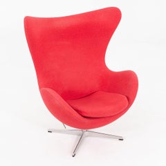 2007 Arne Jacobsen for Fritz Hansen Egg Chair with Ottoman in Red Fabric