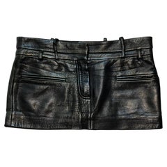 2007 Balenciaga by Nicolas Ghesquiere Black Leather Low Rise Micro Mini Skirt