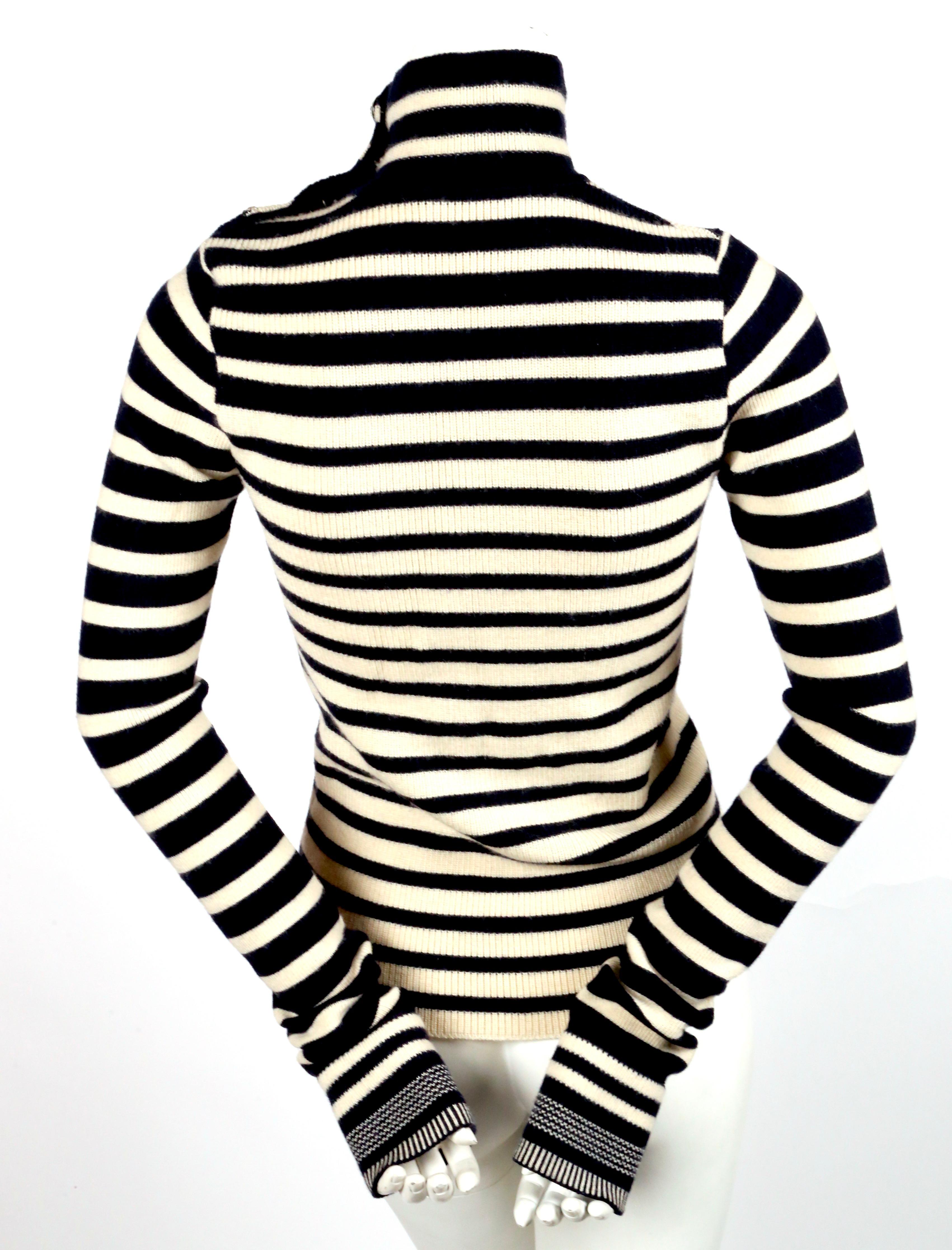 Beige 2007 BALENCIAGA by NICOLAS GHESQUIERE striped runway turtleneck sweater 