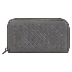 2007 Bottega Veneta Grey Woven Lambskin Leather Zip Around Wallet