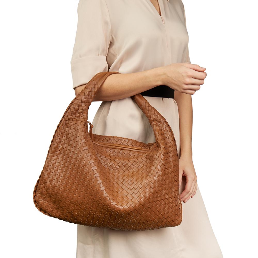 2007 Bottega Veneta Light Brown Woven Lambskin Leather Medium Veneta Bag 5