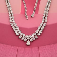 20.07 Carat SI Clarity HI Color Multi Shape Diamond Necklace 14 Karat White Gold