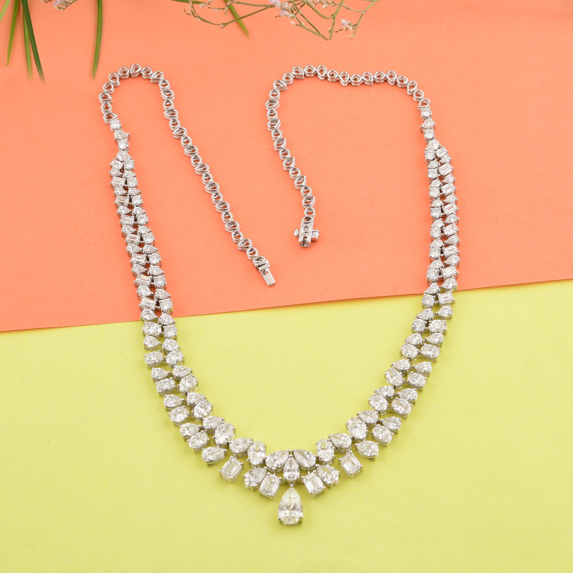 Taglio a goccia 20,07 Carati SI Chiarezza HI Colore Collana di diamanti a forma multipla in oro bianco 14 carati in vendita