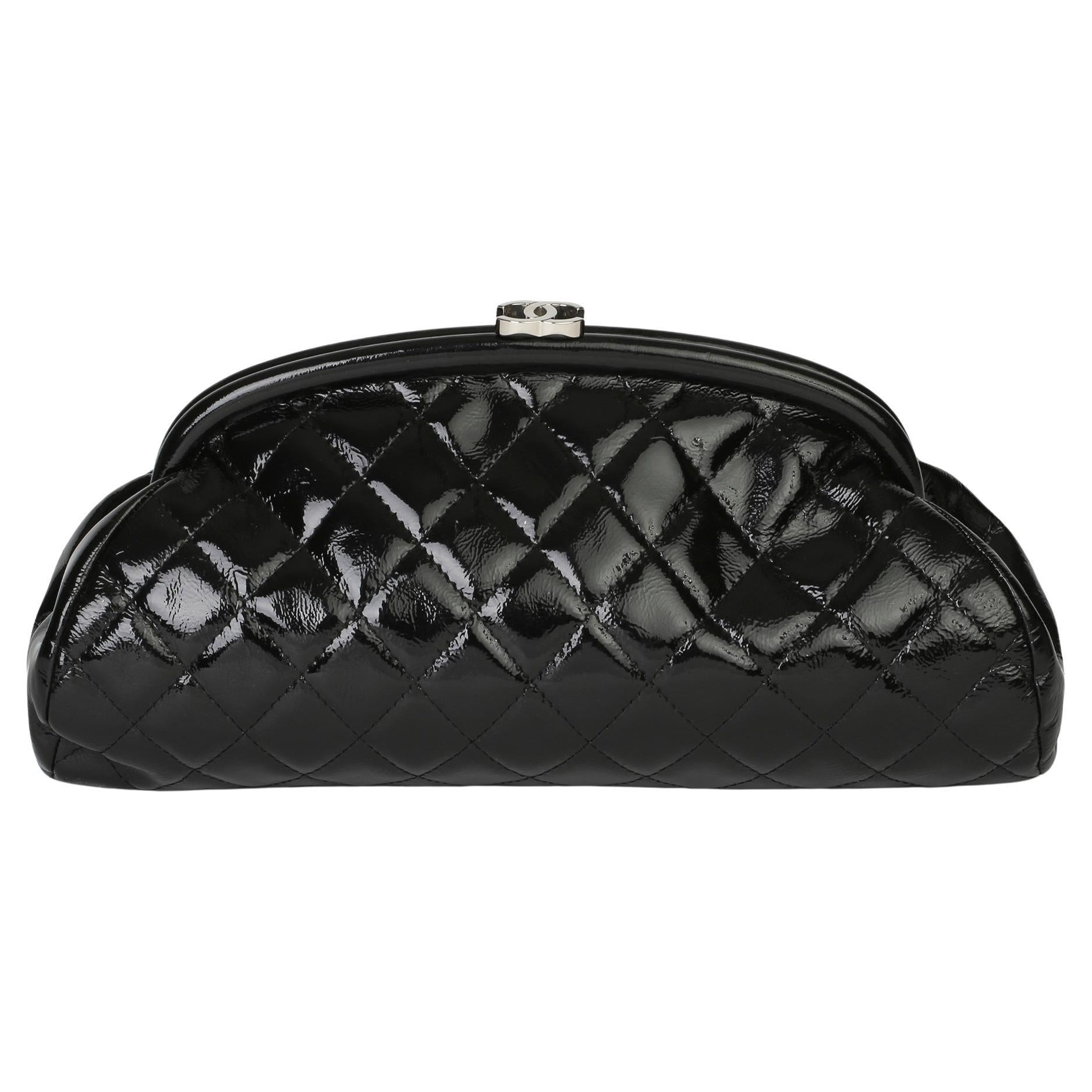 2007 Chanel Black Quilted Aged Patent Leather Timeless Clutch