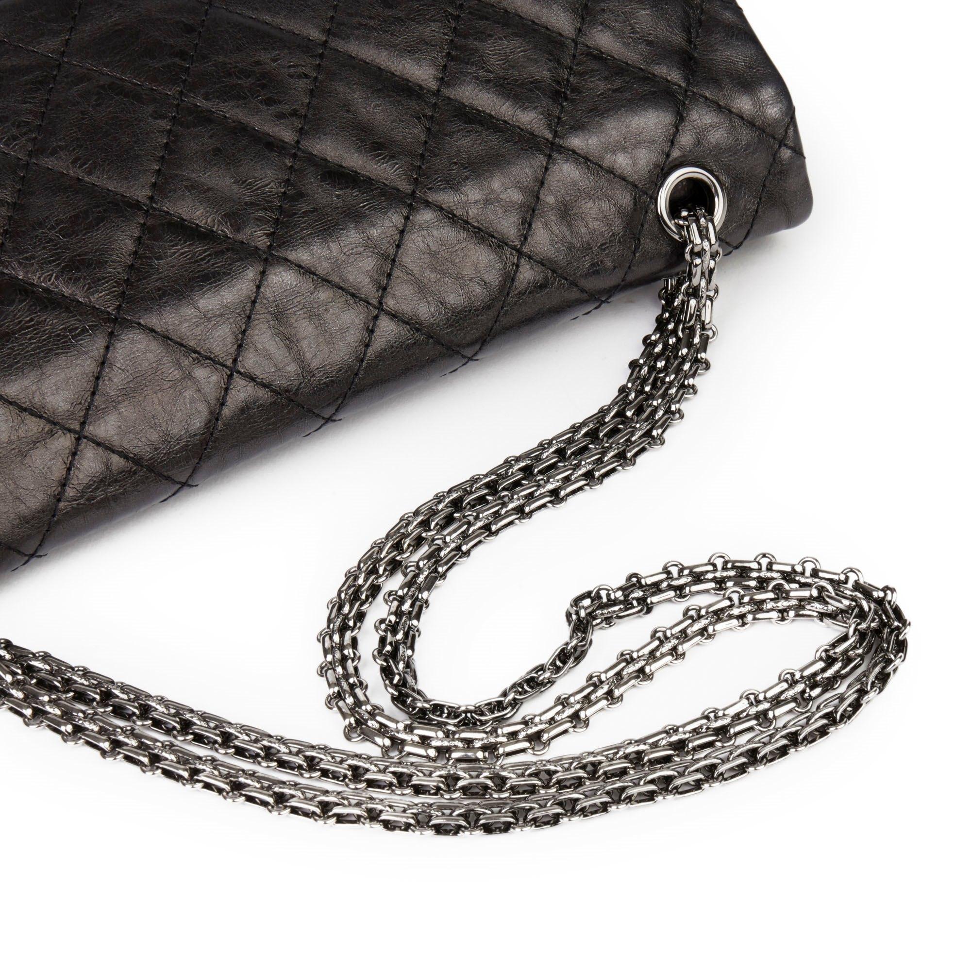 Women's 2007 Chanel Black Quilted Metallic Aged Calfskin 2.55 Reissue Double Flap Bag