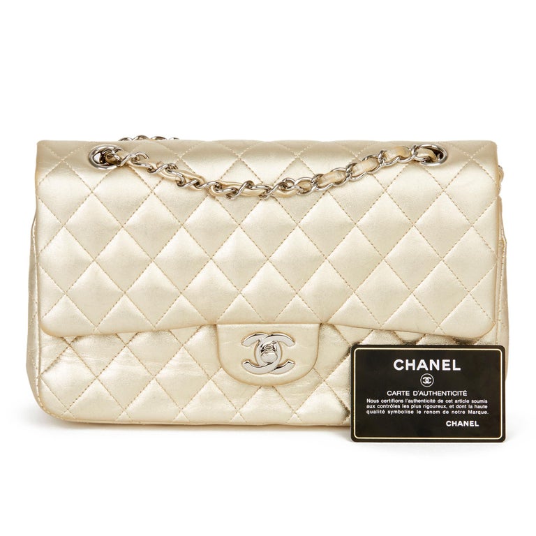 2007 Chanel Gold Quilted Metallic Lambskin Medium Classic Double Flap Bag  at 1stDibs