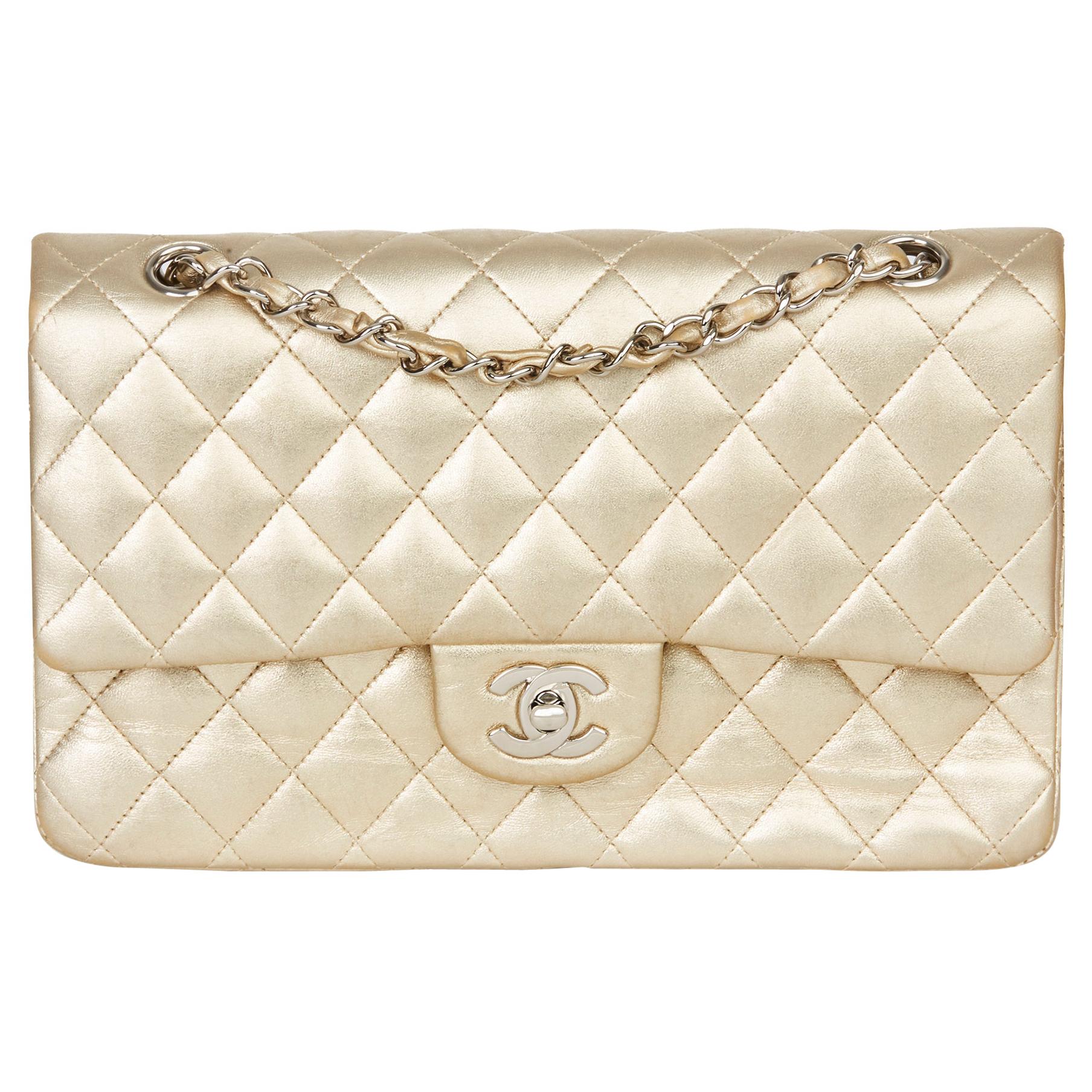 2007 Chanel Gold Quilted Metallic Lambskin Medium Classic Double Flap Bag