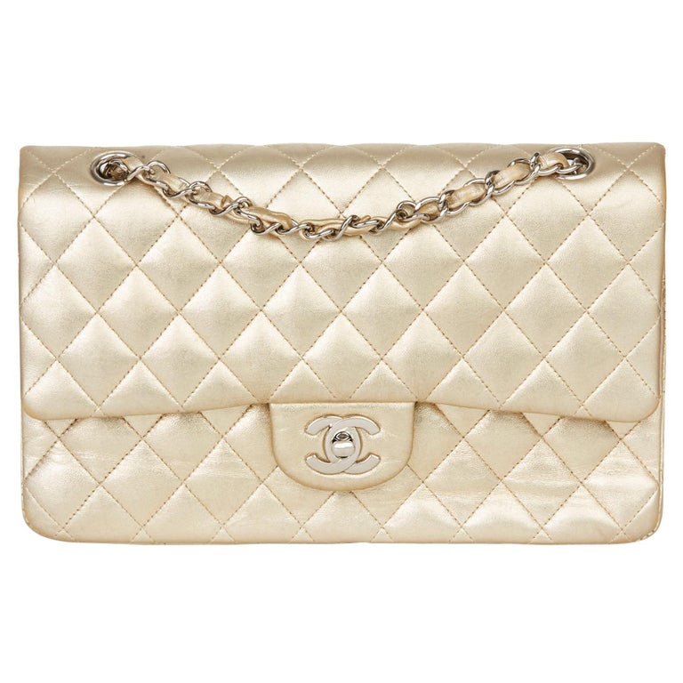 2007 Chanel Gold Quilted Metallic Lambskin Medium Classic Double