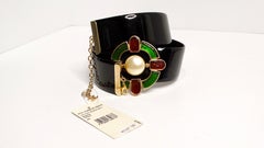 2007 Chanel Gripoix Medallion Patent Leather Belt with Pearl