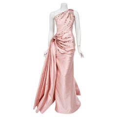 2007 Christian Dior by John Galliano Beaded Pink Silk Asymmetric Sculptural Gown