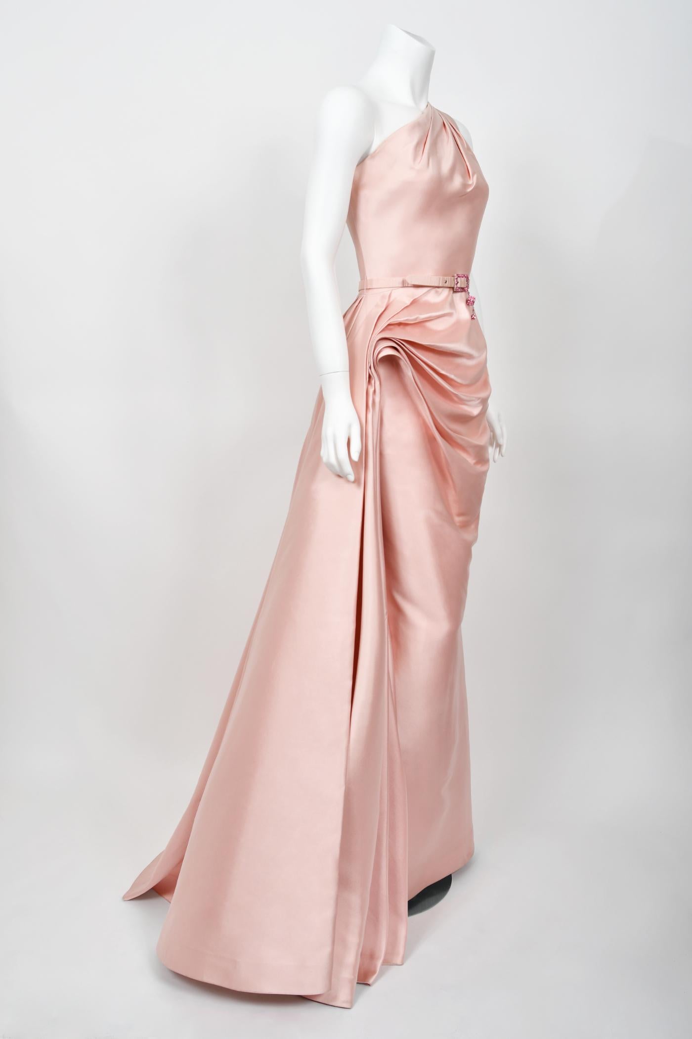 2007 Christian Dior by John Galliano Blush Pink Silk Asymmetric Sculptural Gown 8
