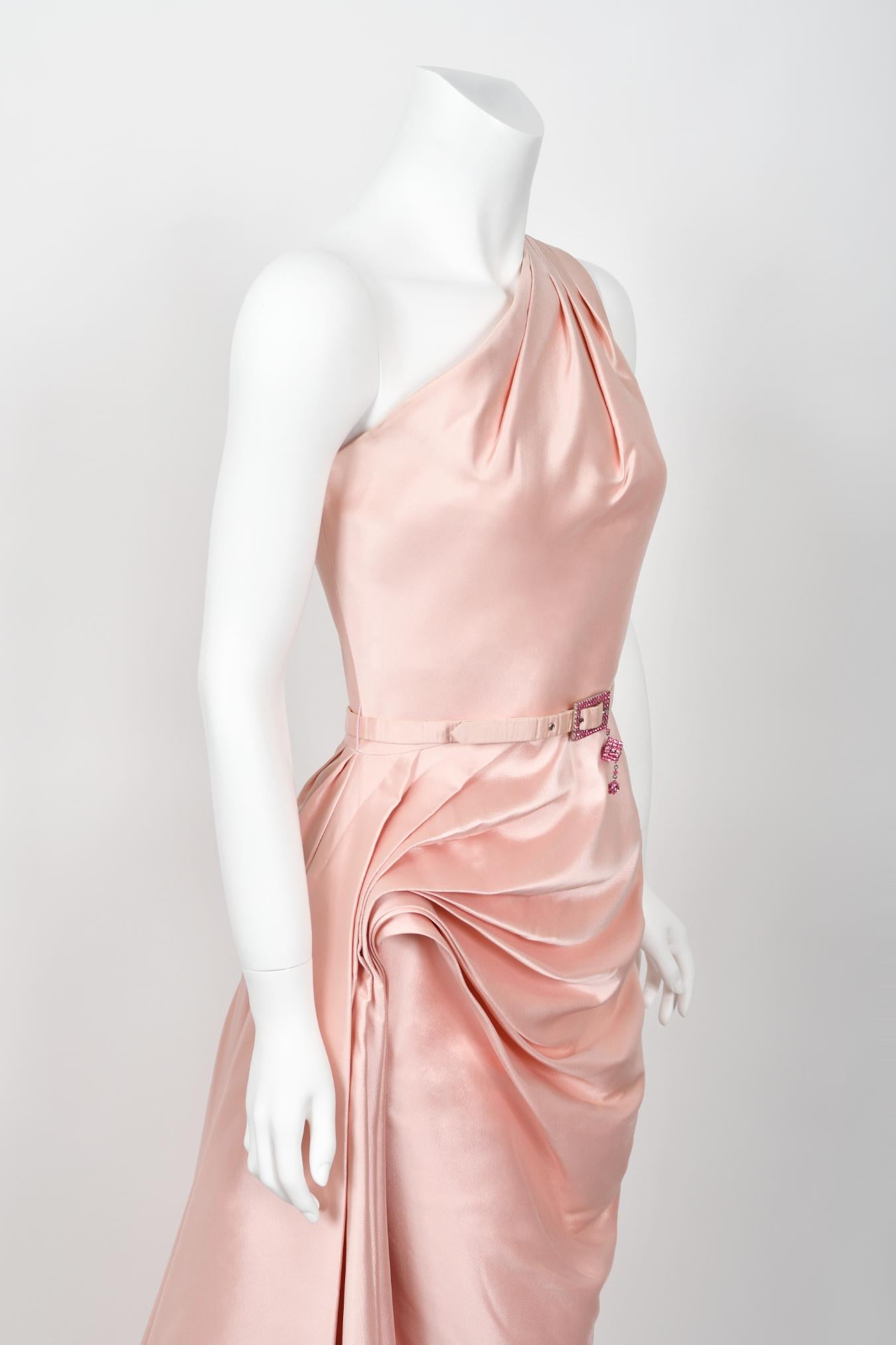 2007 Christian Dior by John Galliano Blush Pink Silk Asymmetric Sculptural Gown 9
