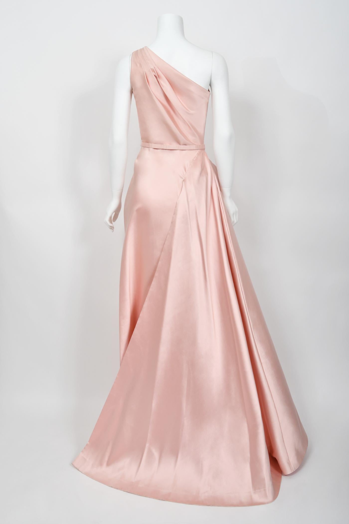 2007 Christian Dior by John Galliano Blush Pink Silk Asymmetric Sculptural Gown 14