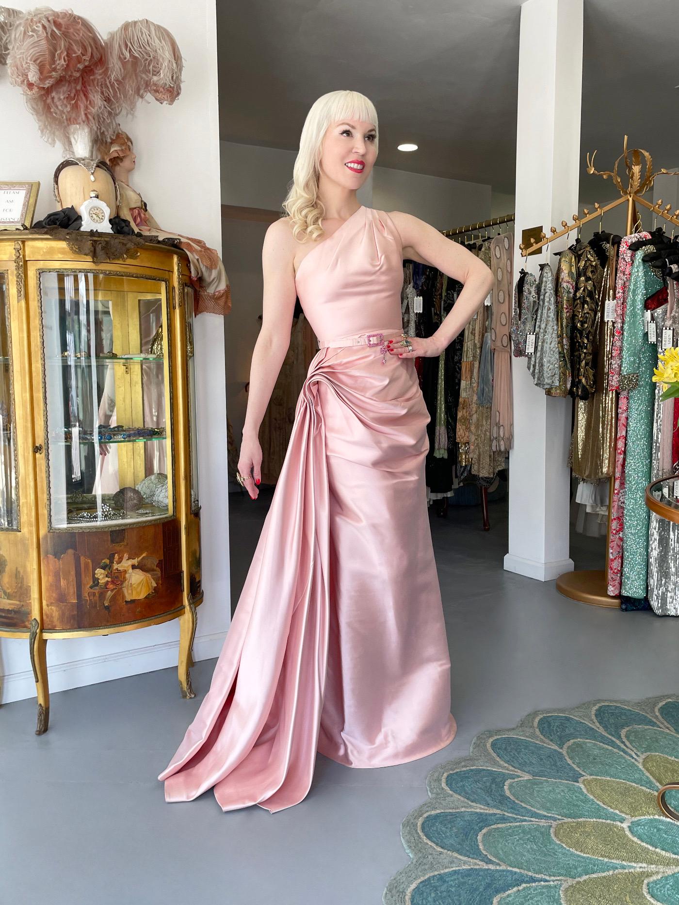 2007 Christian Dior by John Galliano Blush Pink Silk Asymmetric Sculptural Gown 15