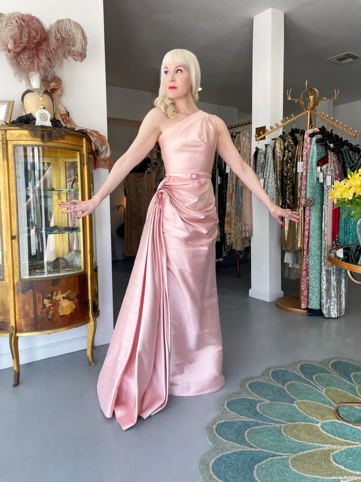 Women's 2007 Christian Dior by John Galliano Blush Pink Silk Asymmetric Sculptural Gown