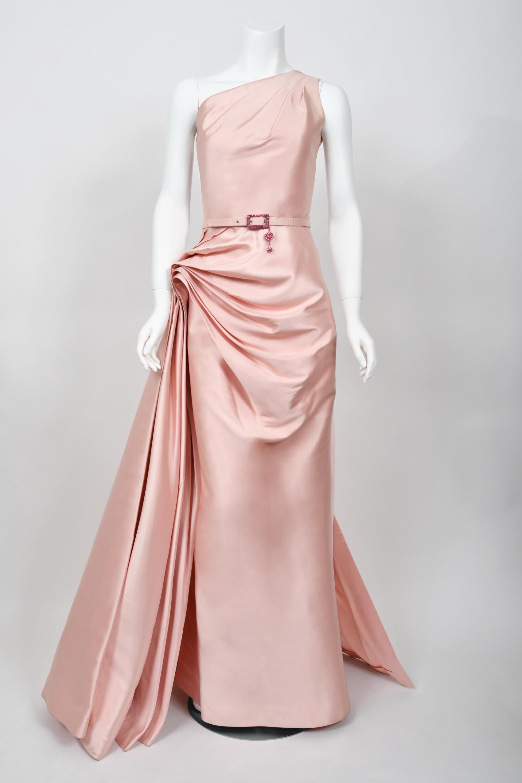 2007 Christian Dior by John Galliano Blush Pink Silk Asymmetric Sculptural Gown 3