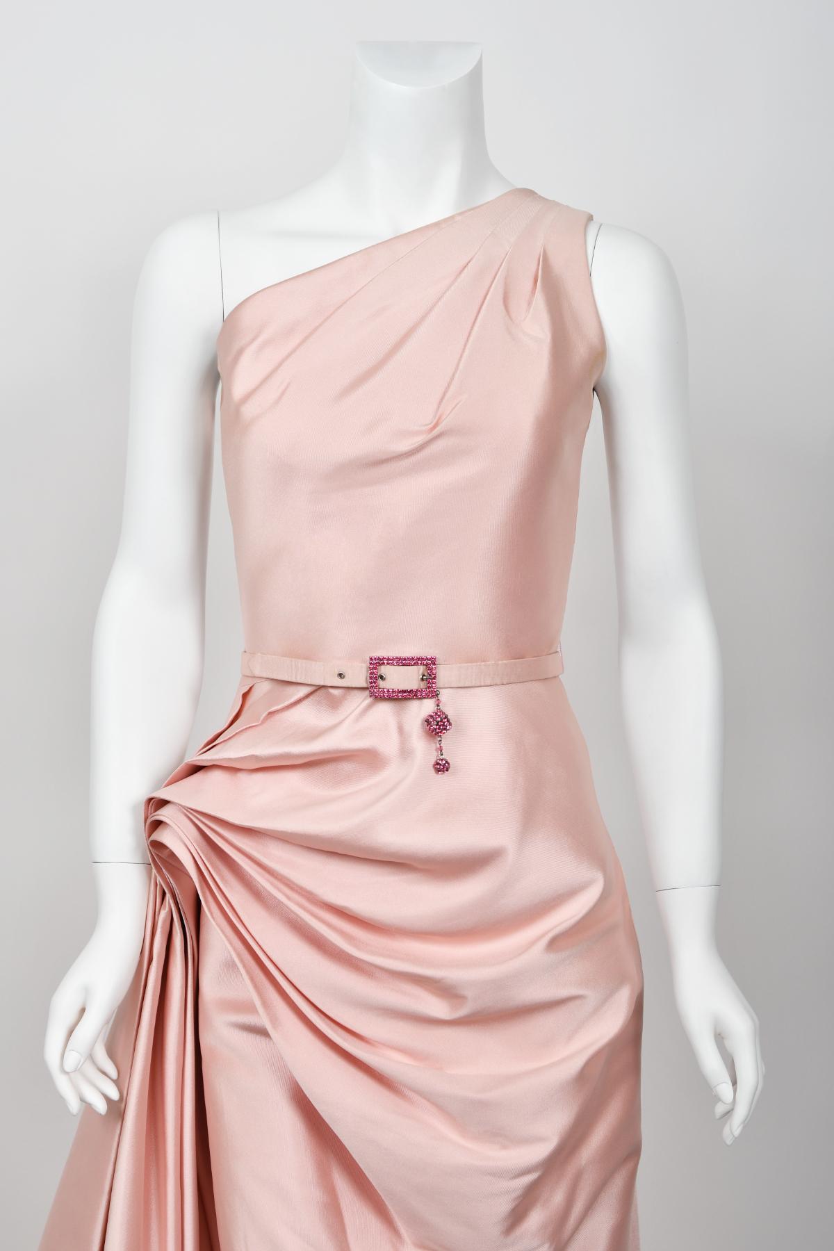 2007 Christian Dior by John Galliano Blush Pink Silk Asymmetric Sculptural Gown 4