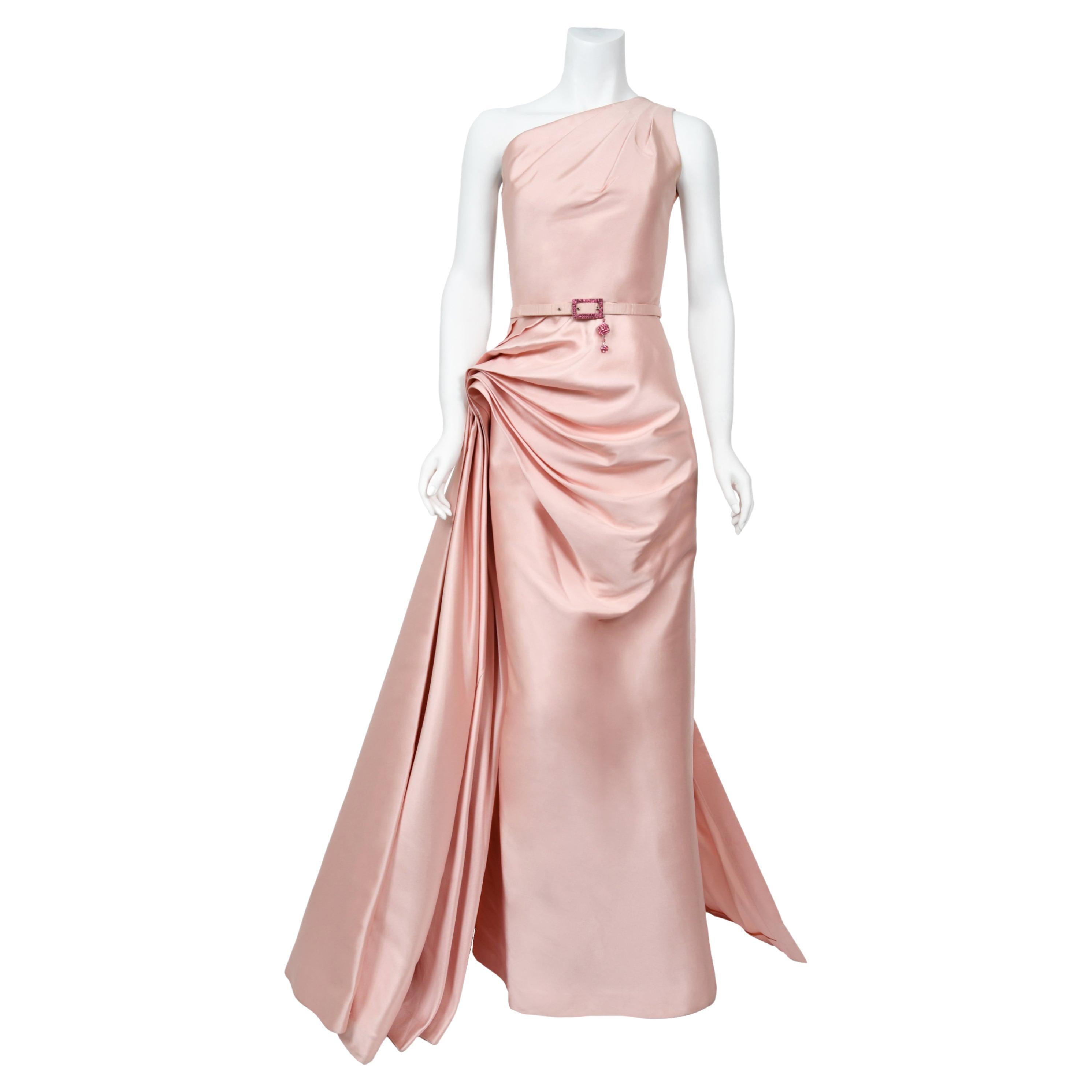 2007 Christian Dior by John Galliano Blush Pink Silk Asymmetric Sculptural Gown