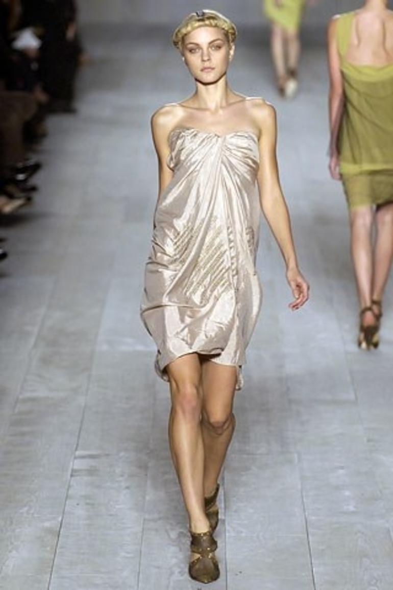 2007 CHRISTIAN DIOR by JOHN GALLIANO draped silk RUNWAY dress with brass rings For Sale 3
