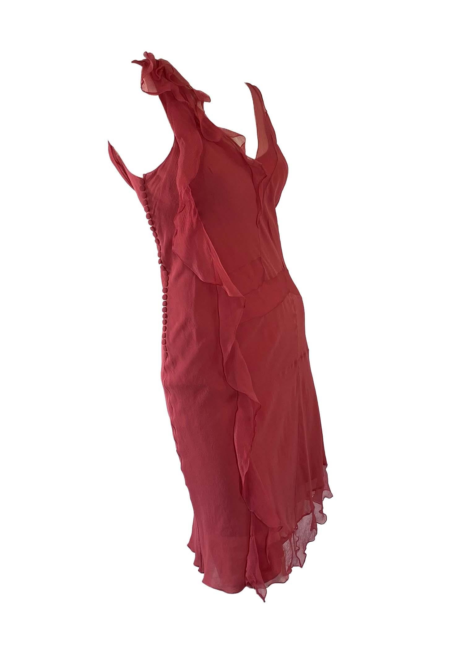 Women's Resort 2007 Christian Dior by John Galliano Pink Silk Chiffon Ruffle Dress Slip