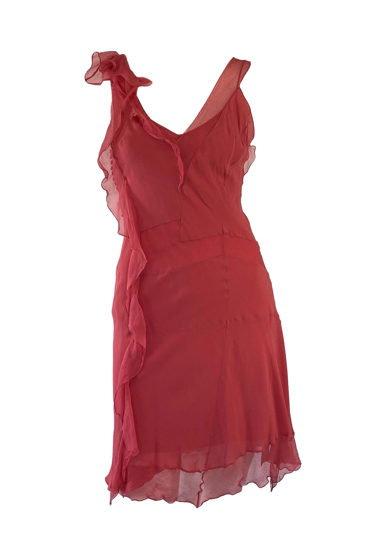 Resort 2007 Christian Dior by John Galliano Pink Silk Chiffon Ruffle Dress Slip 1