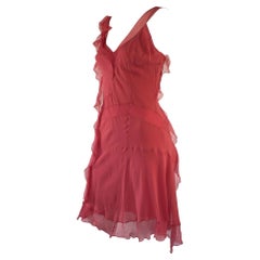 2007 Christian Dior by John Galliano Pink Silk Chiffon Ruffle Dress Slip