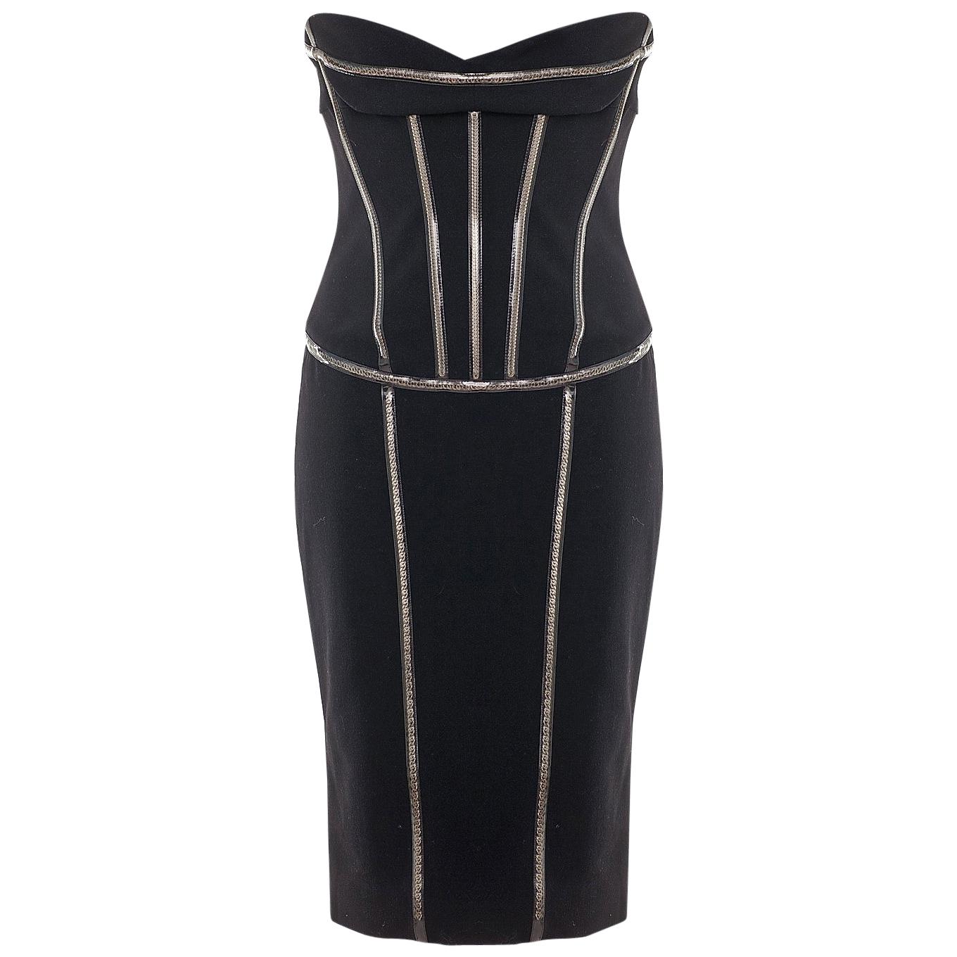2007 Dolce & Gabbana Chain Embellished Black Corset Dress 42 - 6