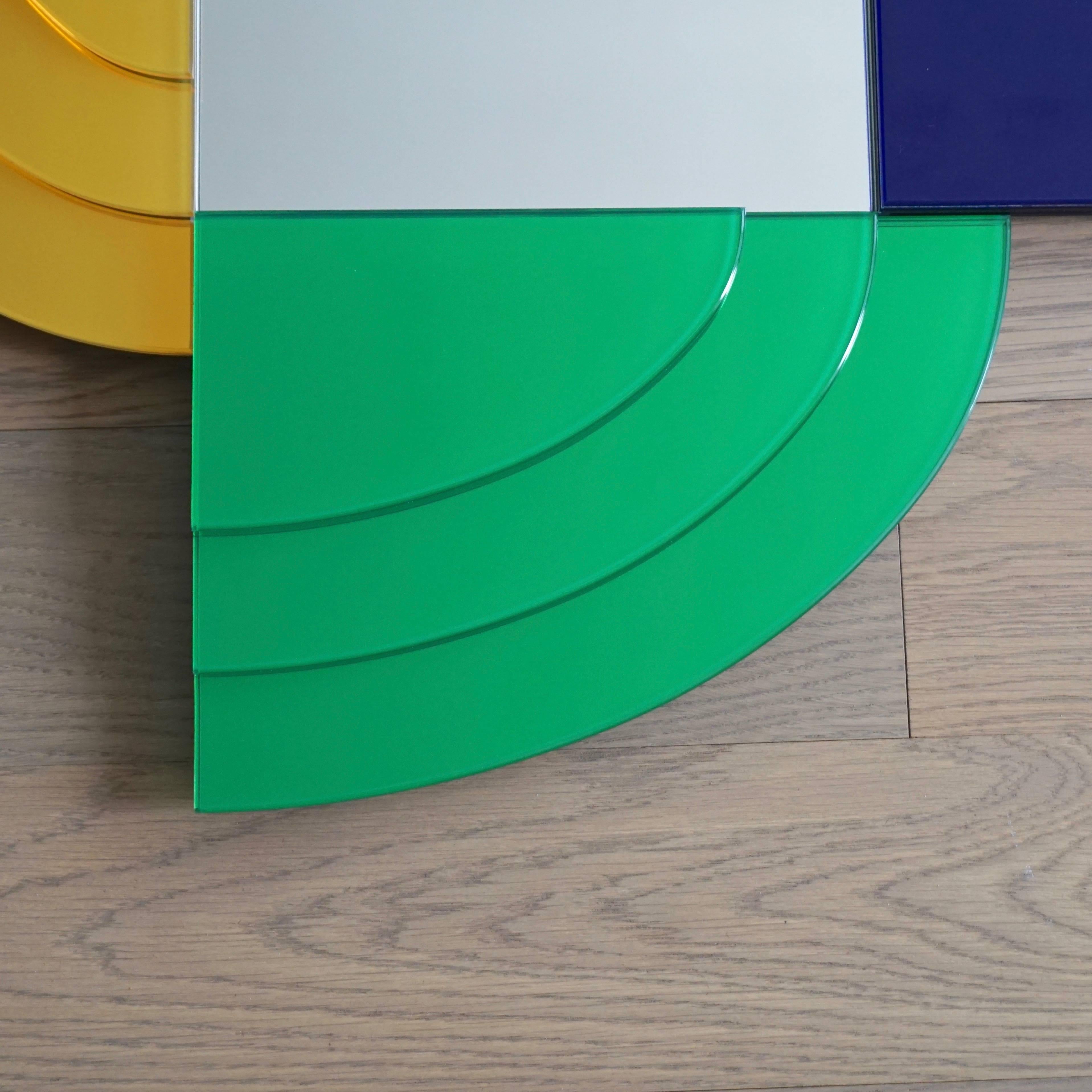Laminated 2007 Sottsass Post-Modernism Mirror in Green Blue Yellow Pink for Glas Italia