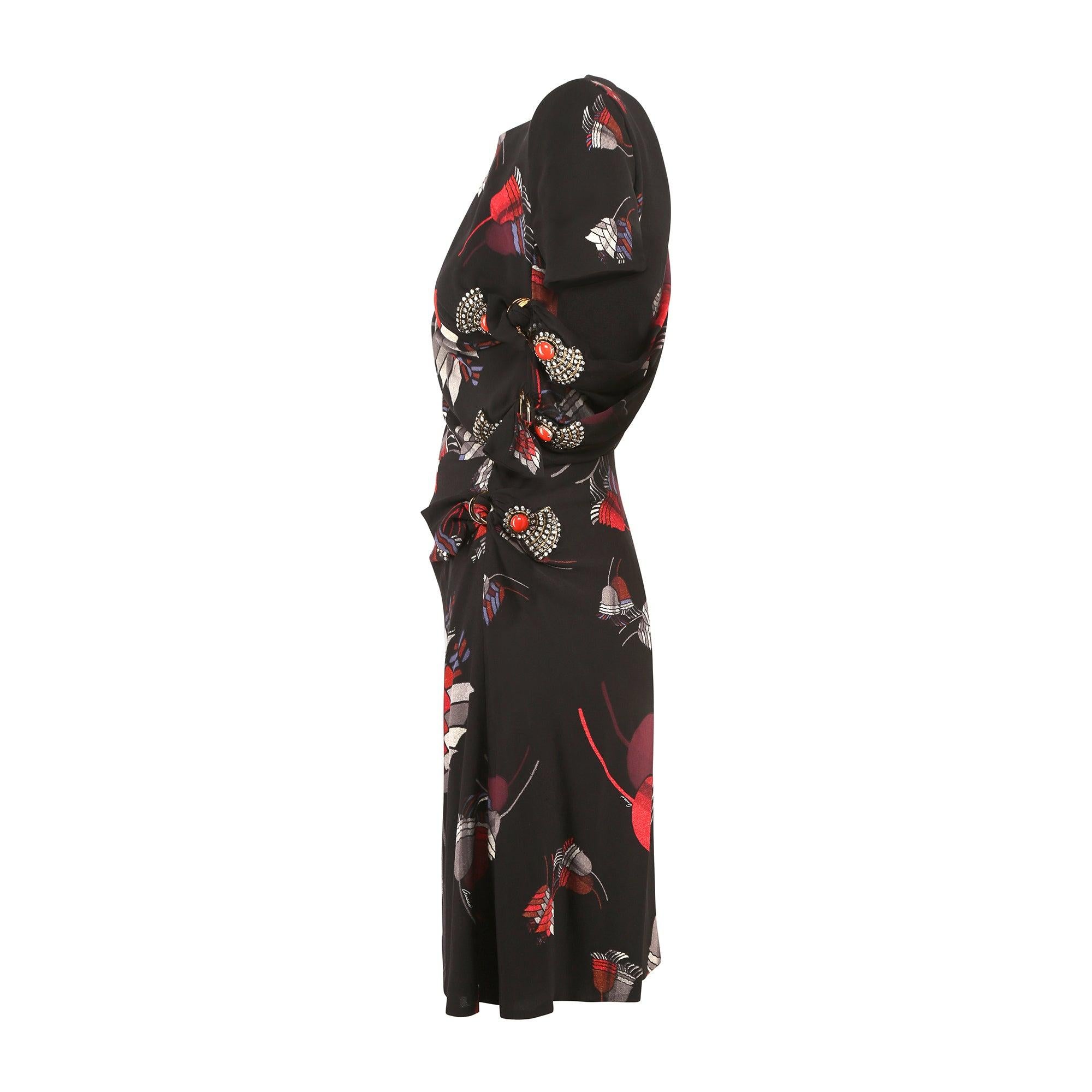 Black 2007 Gucci Runway Art Deco Print Dress with Crystal Appliqué For Sale