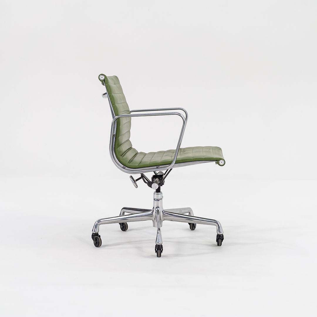 Modern 2007 Herman Milles Eames Aluminum Group Management Desk Chairs in Green Leather For Sale