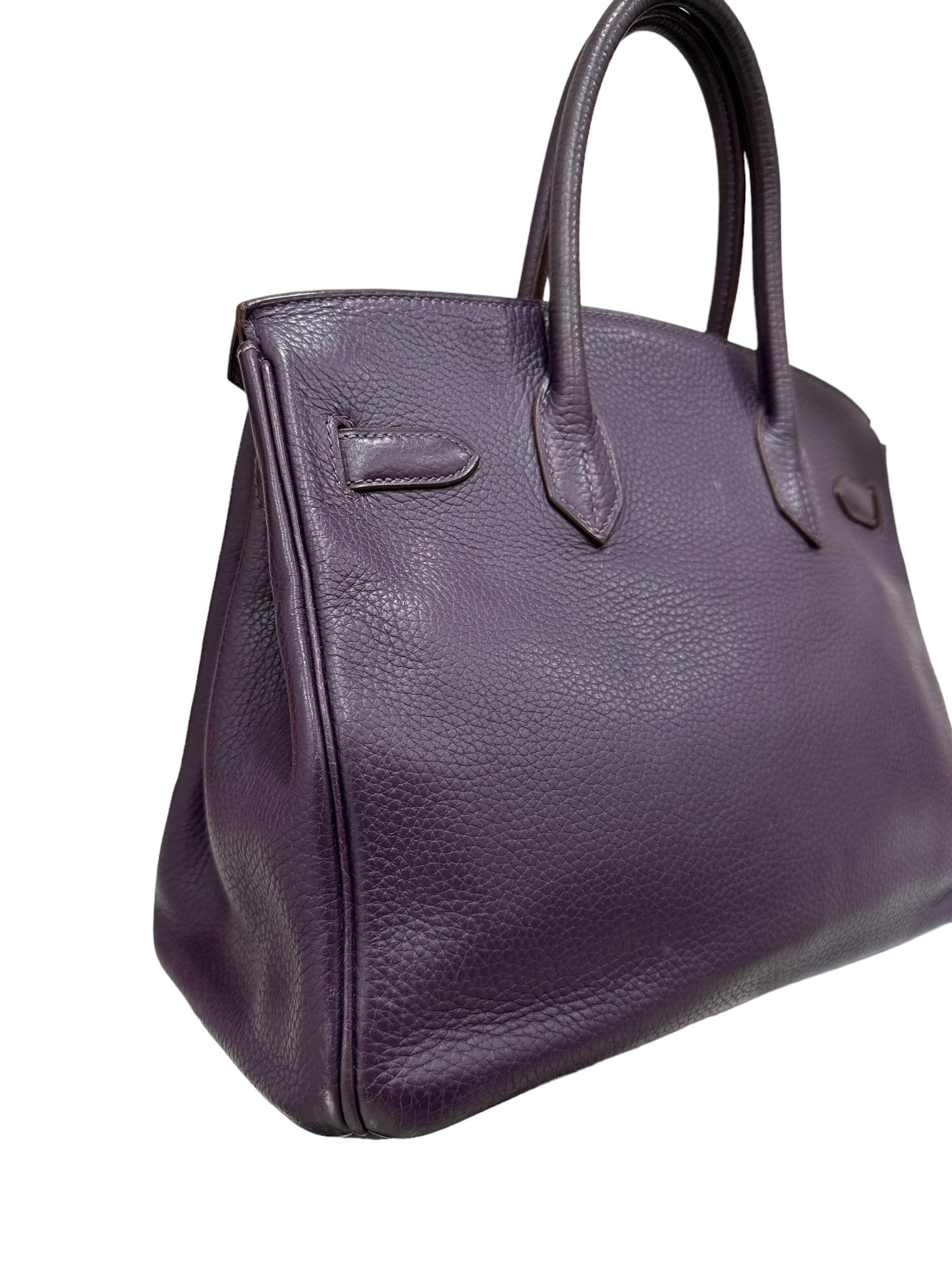 2007 Hermès Birkin 30 Clemence Leather Violet Raisin Top Handle Bag en vente 4