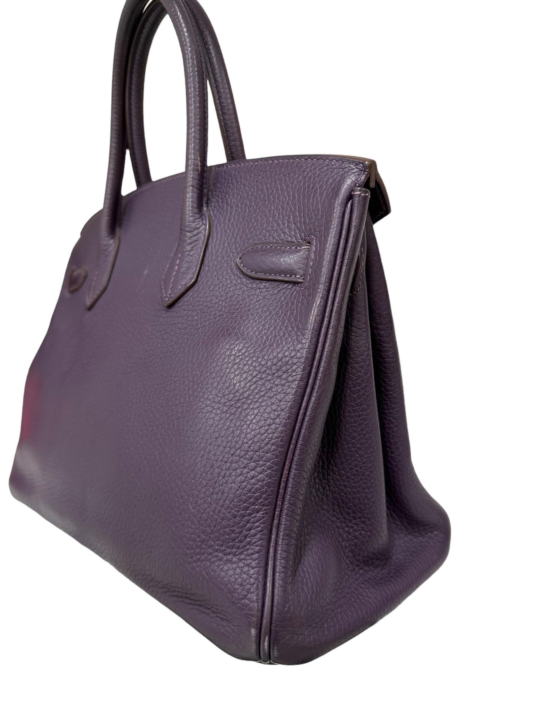 2007 Hermès Birkin 30 Clemence Leather Violet Raisin Top Handle Bag For Sale 6