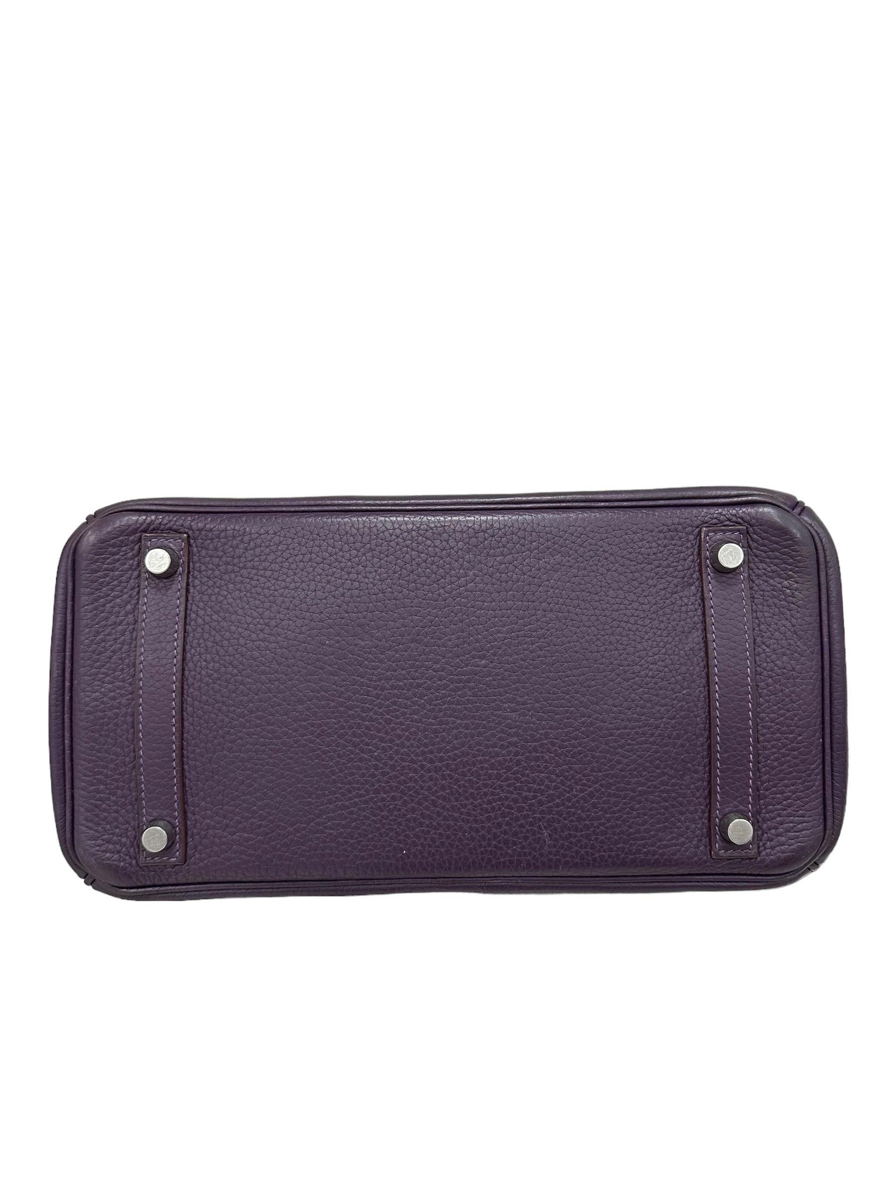 2007 Hermès Birkin 30 Clemence Leather Violet Raisin Top Handle Bag For Sale 7