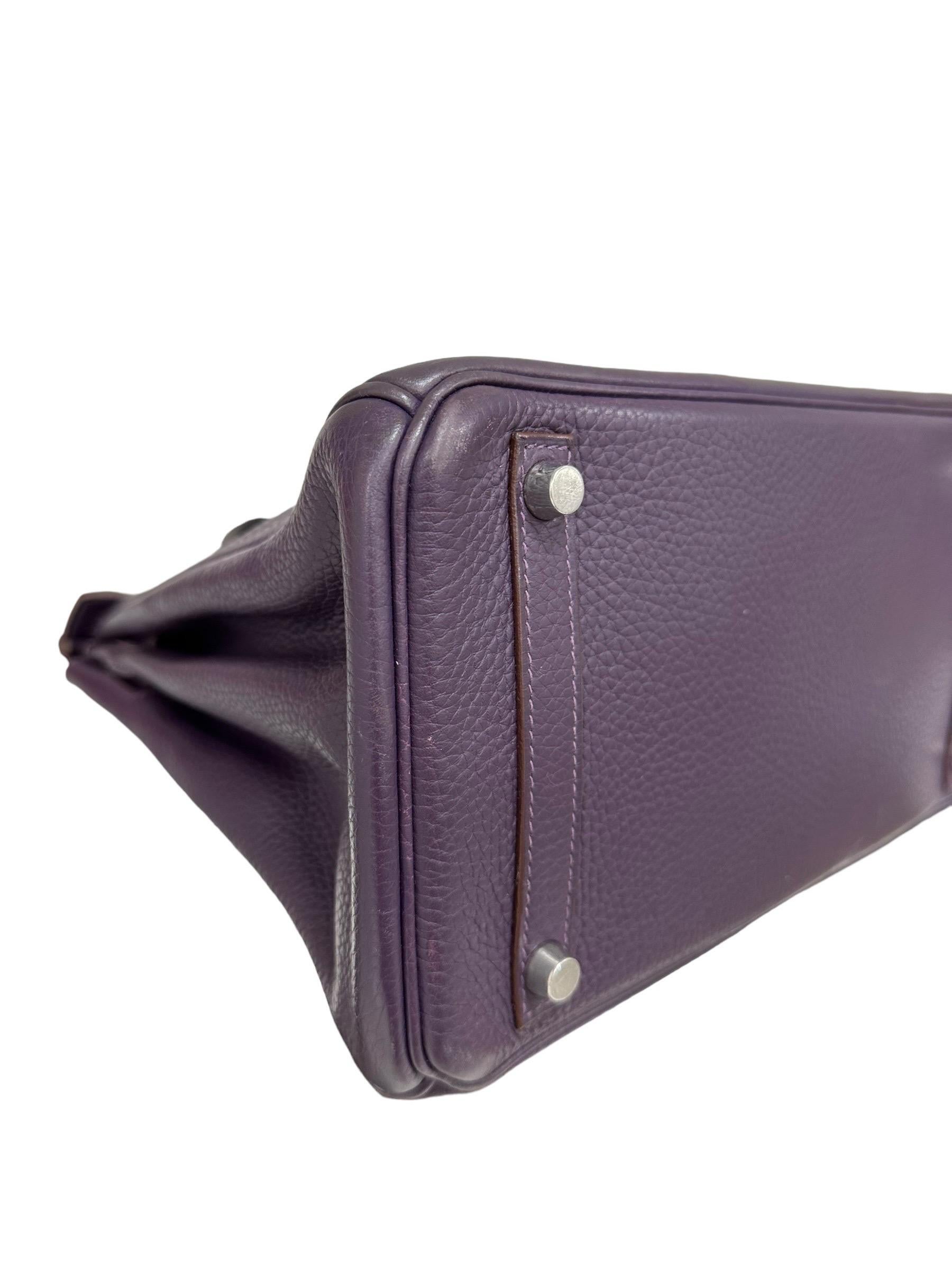 2007 Hermès Birkin 30 Clemence Leather Violet Raisin Top Handle Bag For Sale 8