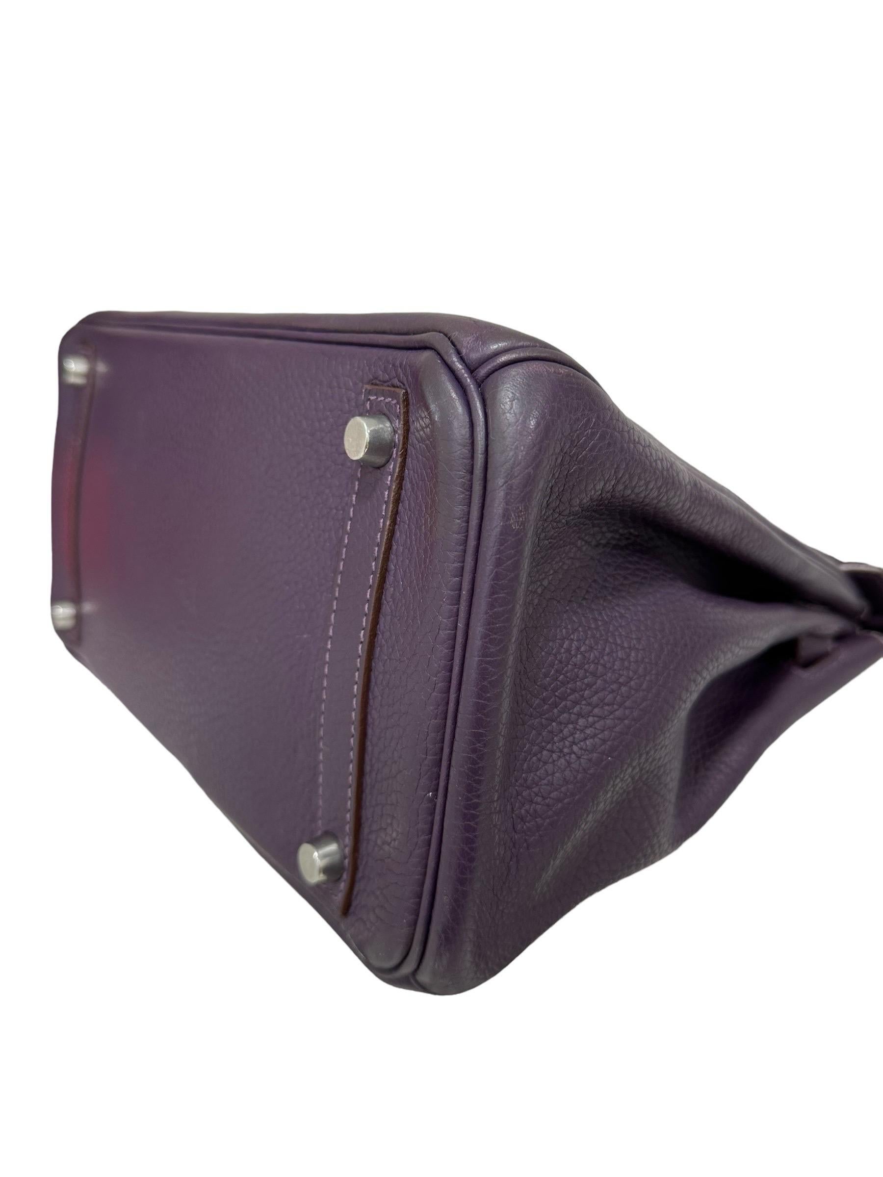 2007 Hermès Birkin 30 Clemence Leather Violet Raisin Top Handle Bag en vente 8