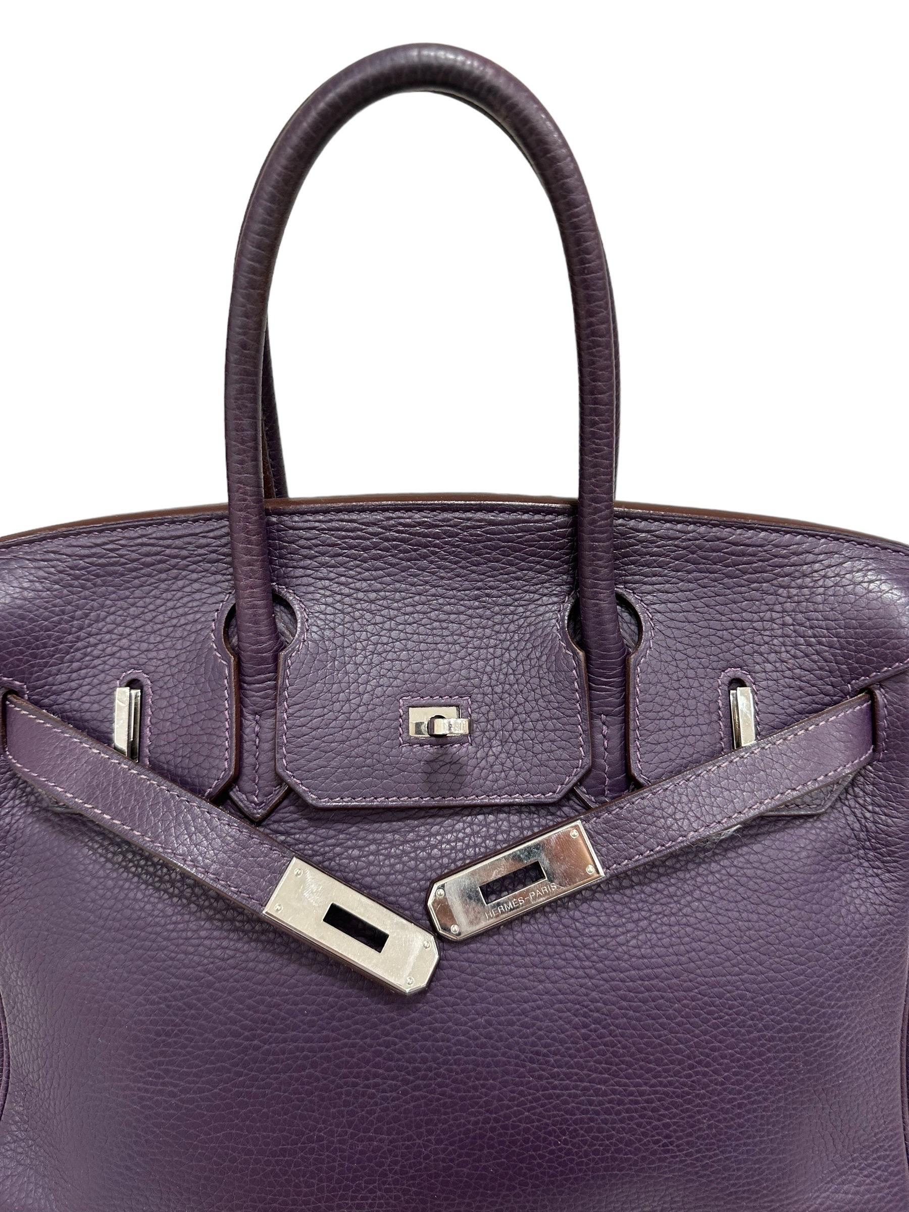 2007 Hermès Birkin 30 Clemence Leather Violet Raisin Top Handle Bag For Sale 10