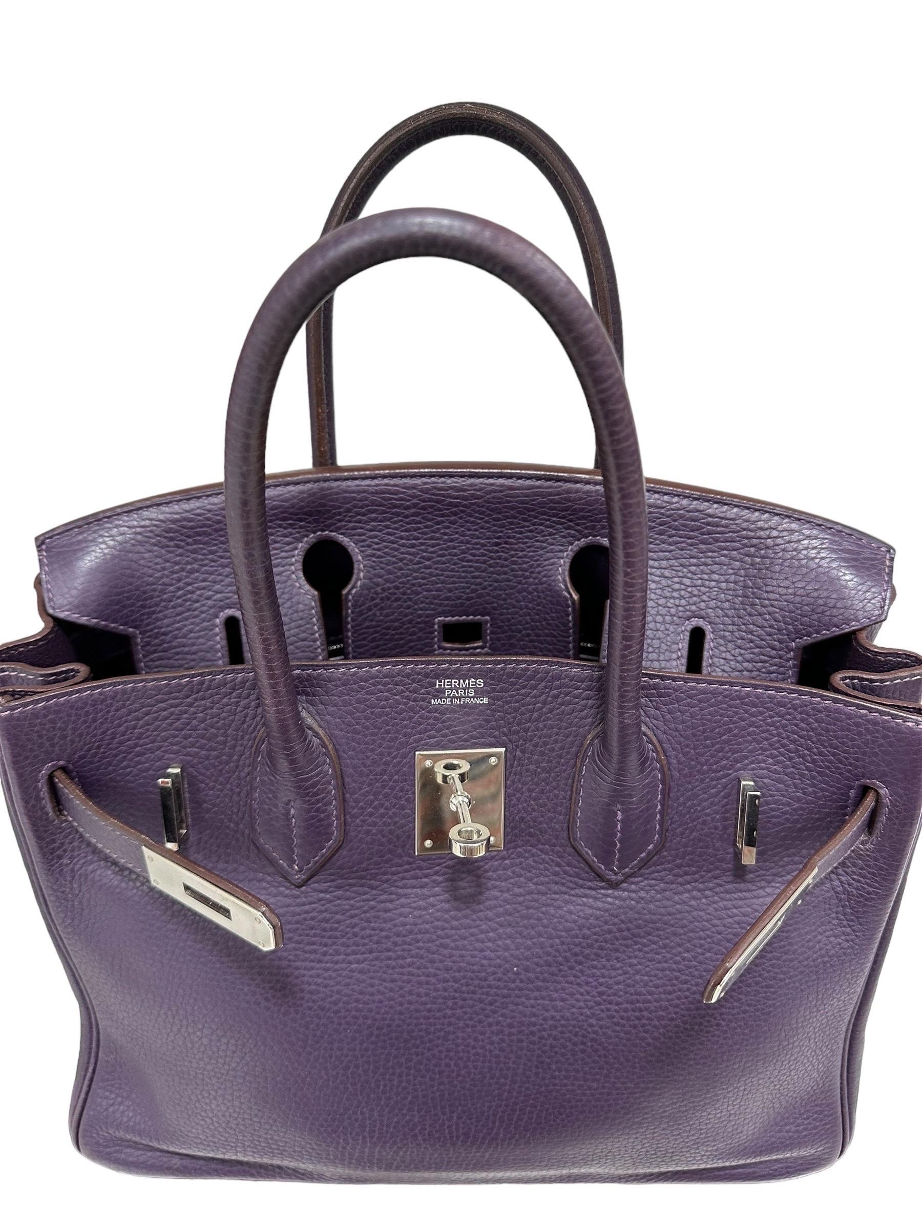 2007 Hermès Birkin 30 Clemence Leather Violet Raisin Top Handle Bag For Sale 11