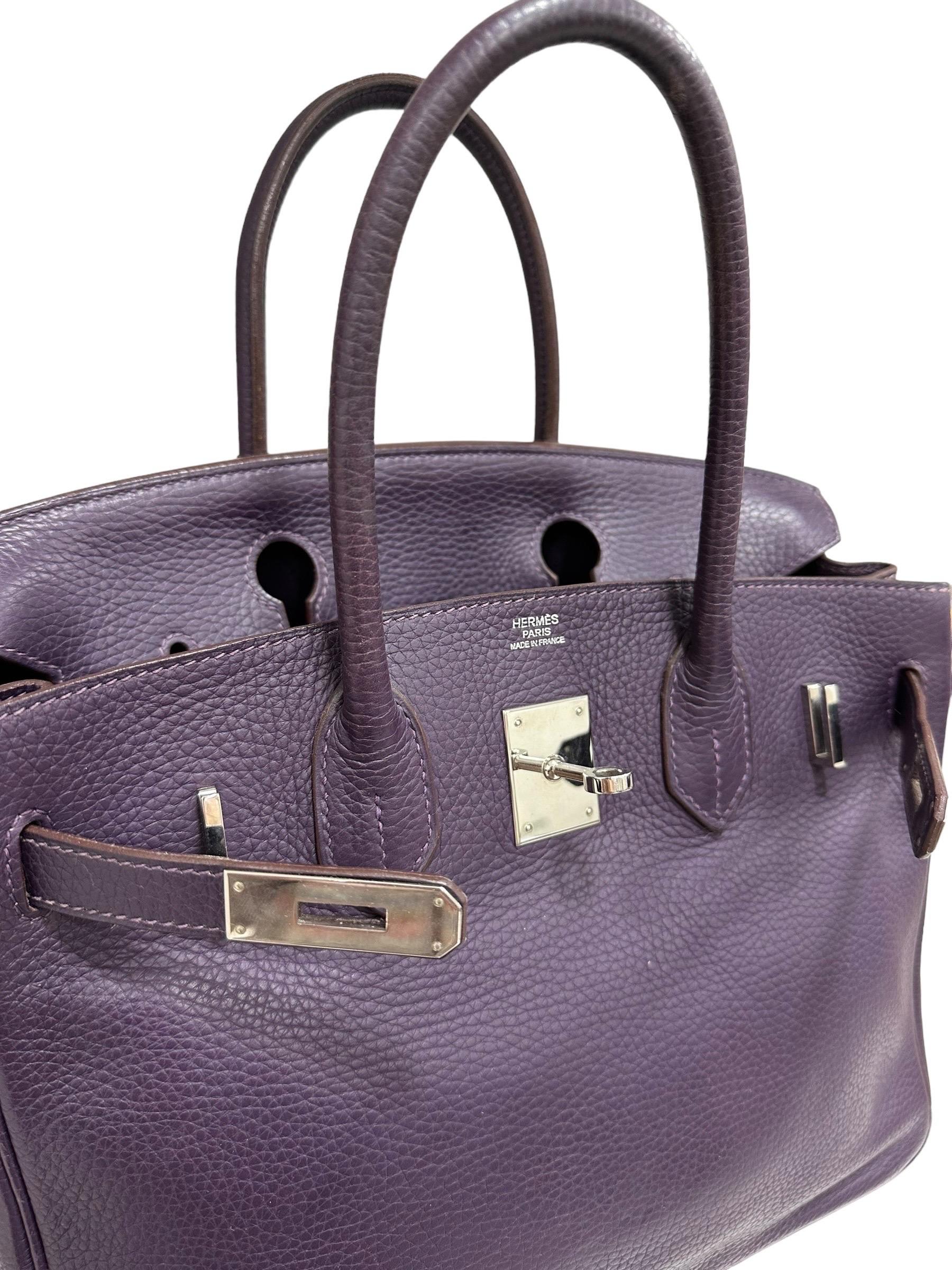 2007 Hermès Birkin 30 Clemence Leather Violet Raisin Top Handle Bag For Sale 14